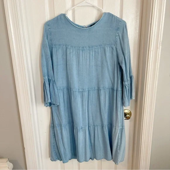white christmas dresses Medium Wash Denim Asymmetrical High Low Dress- All Dresses